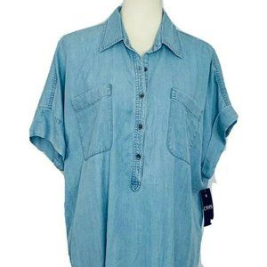 Chaps Womens Shirt Size XL Blue Blouse 3/4 Button